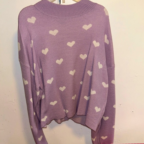 Charlotte Russe Tops - Purple Knitted Shirt with White Hearts